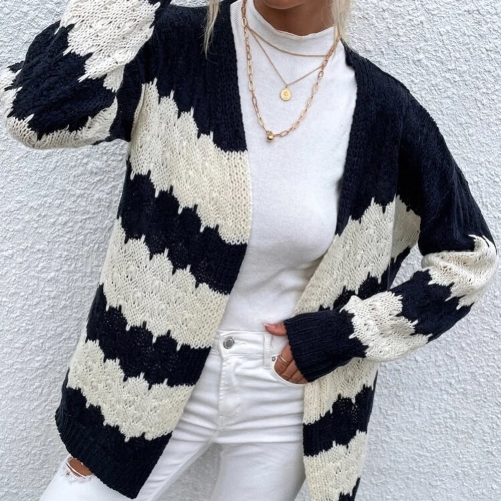 Black/White Colorblock Knit Cardigan in M and L